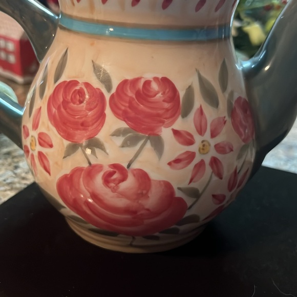 Flowers Inc.Balloons Hand Painted Tea Pot Pink Red Roses NWOT 4 Cup - Picture 7 of 7